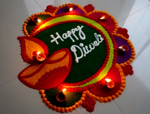 Attractive Diwali Diya Rangoli ” Happy Diwali”