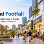 Modern retail shops in Noida with shopping areas, cafés, pedestrian access and residential developments