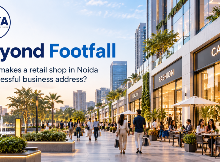 Modern retail shops in Noida with shopping areas, cafés, pedestrian access and residential developments