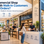 Modern commercial retail shop in Noida with walk-in customers, online order packing and click-and-collect services